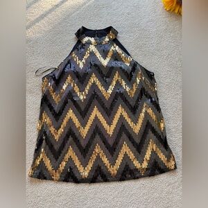 Cable & Gauge Gold Black Sequin Chevron Sleeveless Blouse Size M